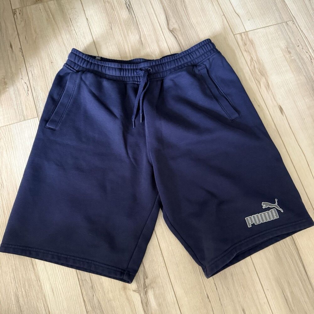 Puma Shorts Men's M Blue Sweat Fleece Lined Running Performance Gym Workout